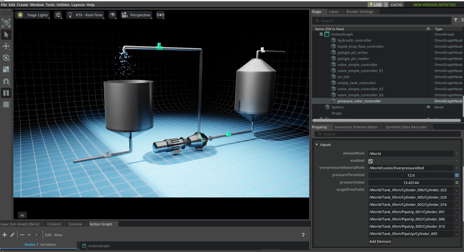 Isaac Sim Action Graph with pylogix PLC nodes