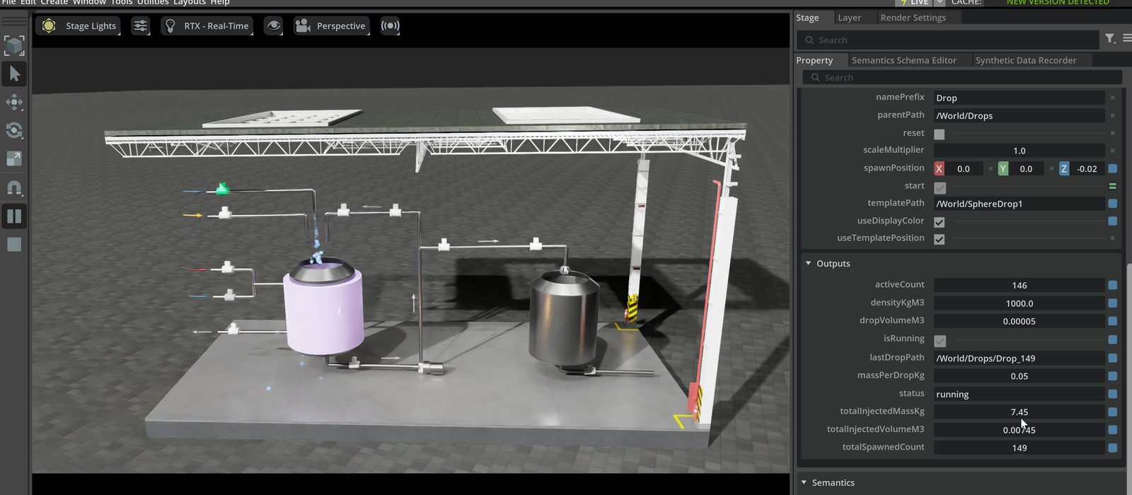 Fluid physics with live simulation metrics
