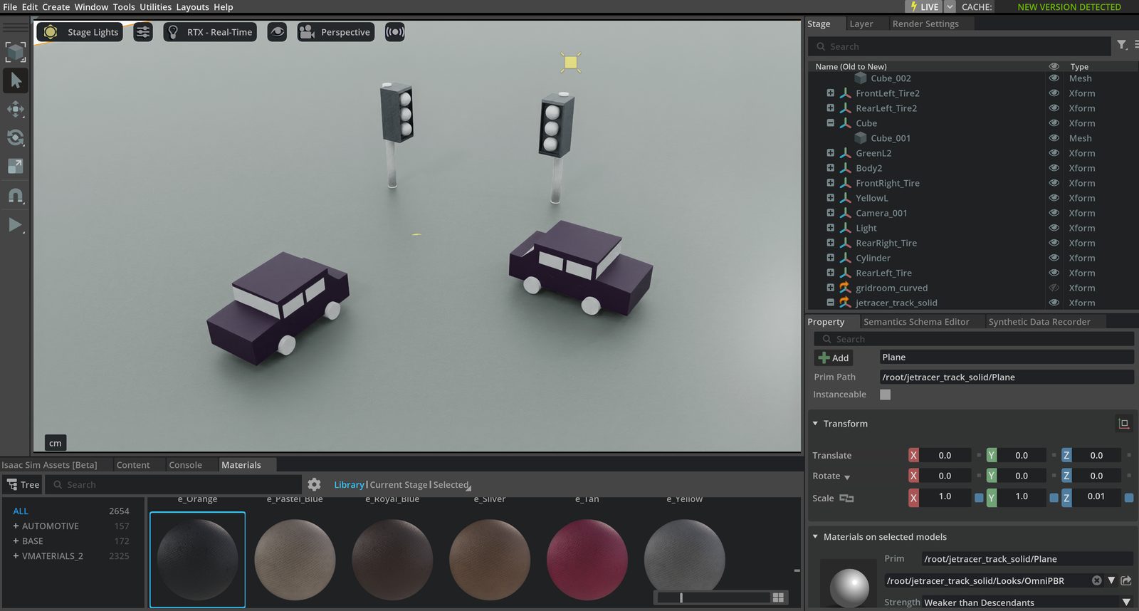 Isaac Sim workspace with traffic twin stage